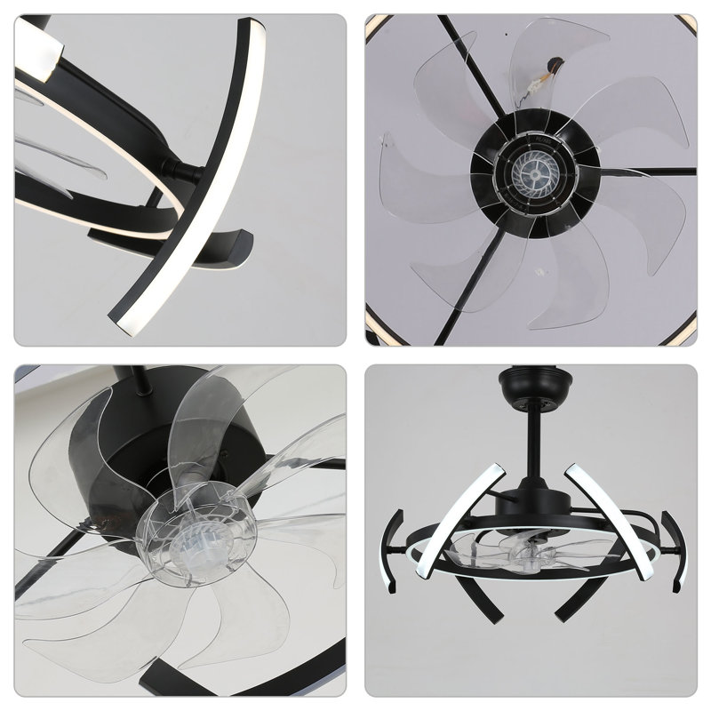 Ludovico 24" DIY Shape Adjustable Ceiling Fan with Lights Remote and APP Control, Black