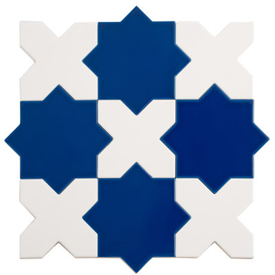 Siena 5 in. Cobalt Blue Star with Pearl White Cross Glossy Ceramic Wall and Floor Tile (10.76 sq ft/case) 