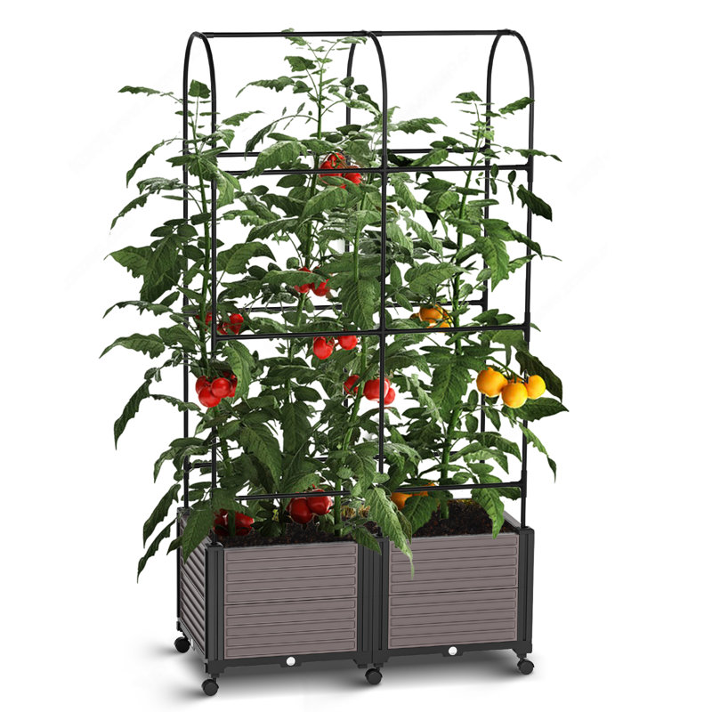 Tahmel Raised Garden Bed Planter Box With Trellis,For Climbing Vegetables,W/Self-Watering & Wheels