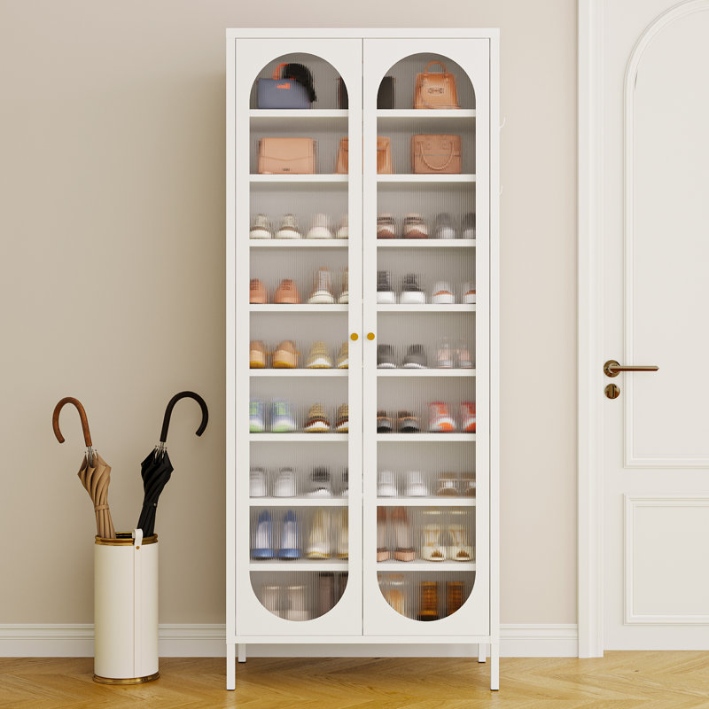 Armoire de rangement à chaussures en métal H 67 po avec 8 tablettes réglables, Blanc