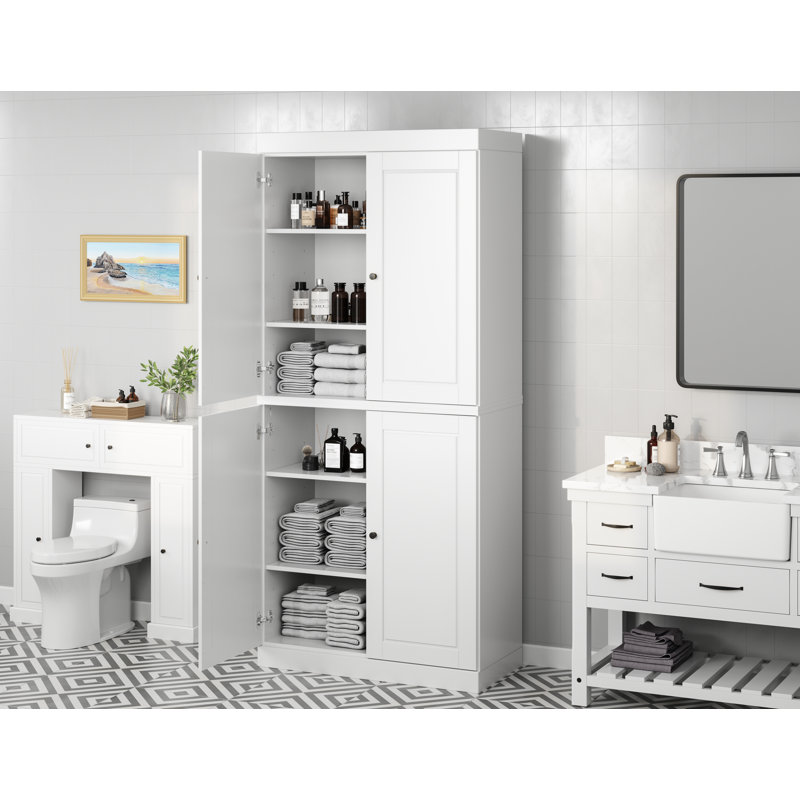 100% Solid Wood Tall Bathroom Linen Cabinet with Doors, Adjustable Shelves, Modular Bathroom & Laundry Storage Cabinet, 32" W x 71.5" H