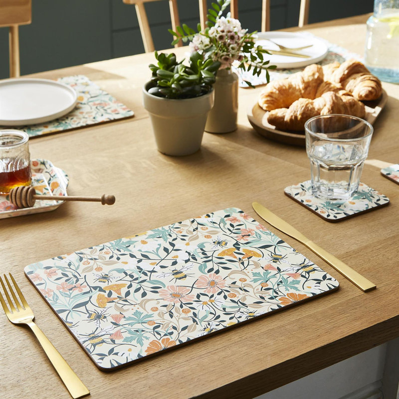 Bee Bloom Square 4 Piece Coaster Set