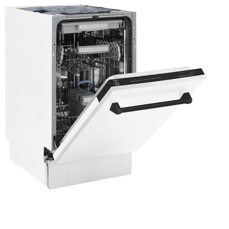 ZLINE Autograph Edition 18 in. Tallac Series 3rd Rack Top Control Built-In Dishwasher in White Matte with Handle, 51dBa