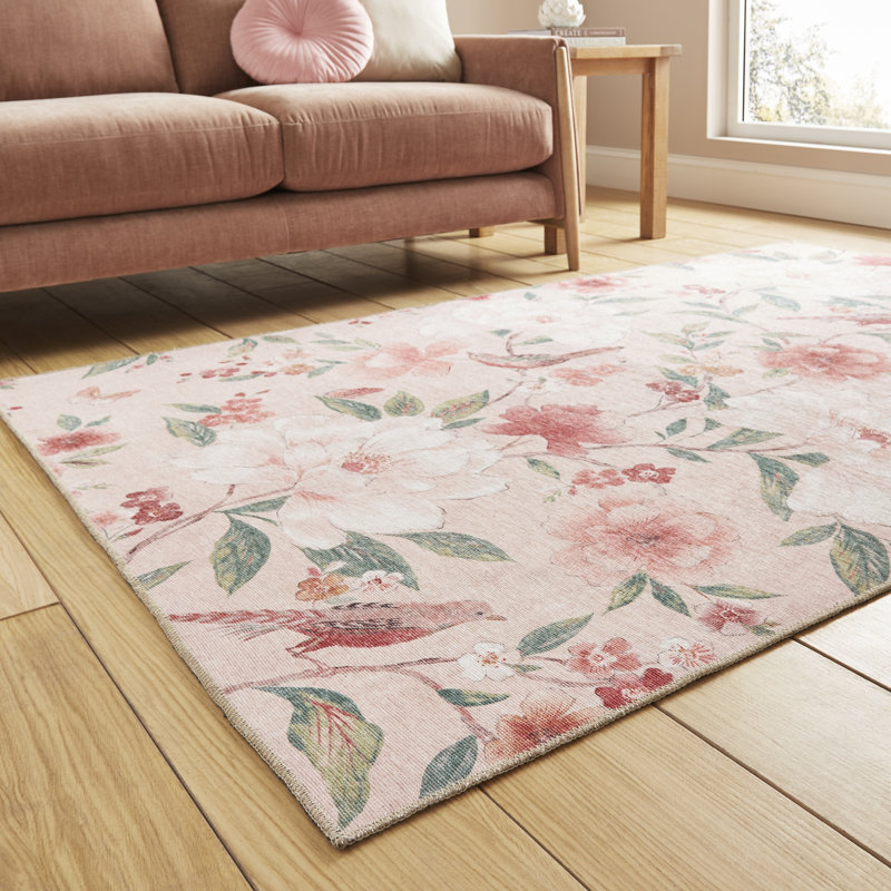 Floral Digitally Printed 152cm X 230cm Area Rug, Rectangle 76 x 150 cm, Blush