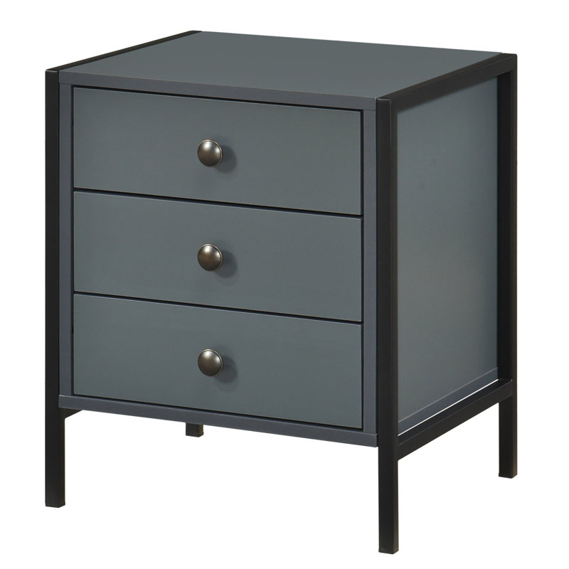 Alva 3 Drawer Bedside Table, Dark Grey