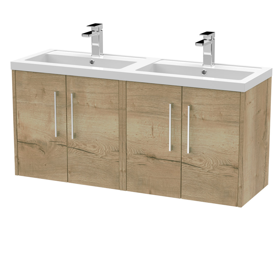 B&Q - Juno Wall Hung 4 Soft Close Door Vanity Unit With Double BasinModern Vanity Unit With Basin In Autumn Oak1200mm - Image 3
