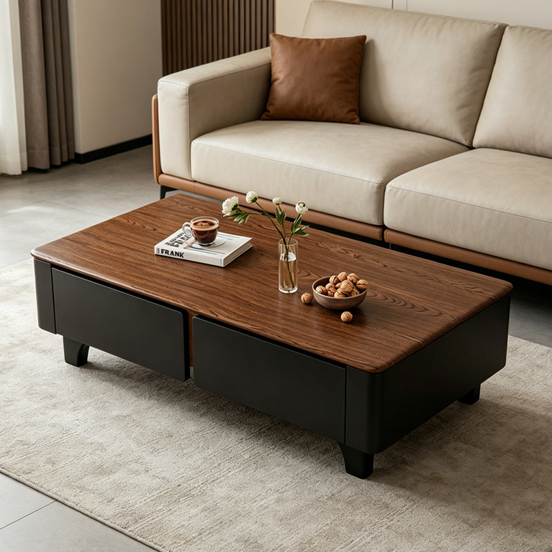 Medieval-style rectangular storage coffee table, 16.1" H x 47.2" L x 23.6" W, Black