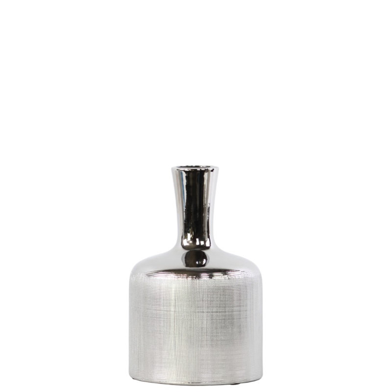 Persia Ceramic Table Vase, 9" H x 5.75" W x 5.75" D, Silver