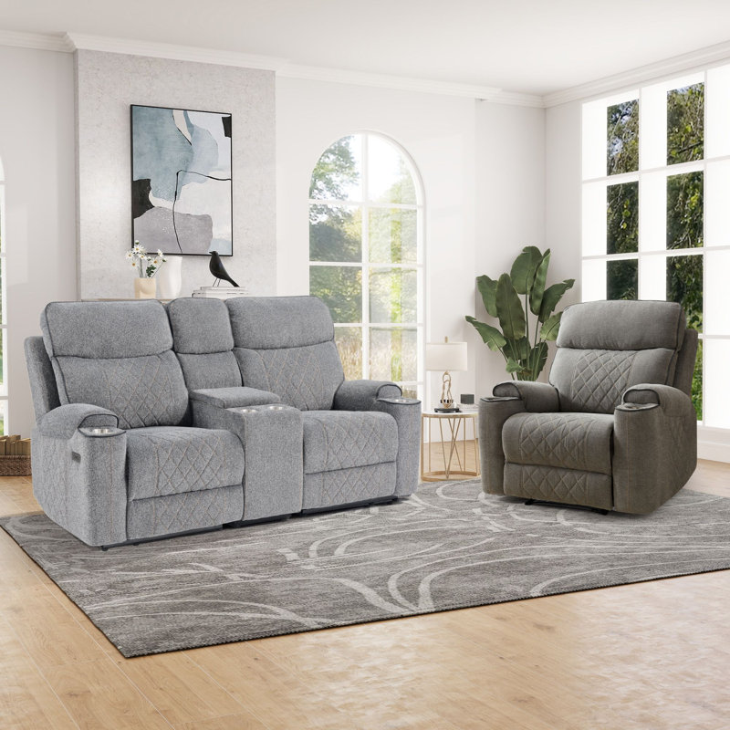 Ensemble de salon inclinable électrique en chenille 2 pièces 2 pièces, 2 pièces: chaise, causeuse