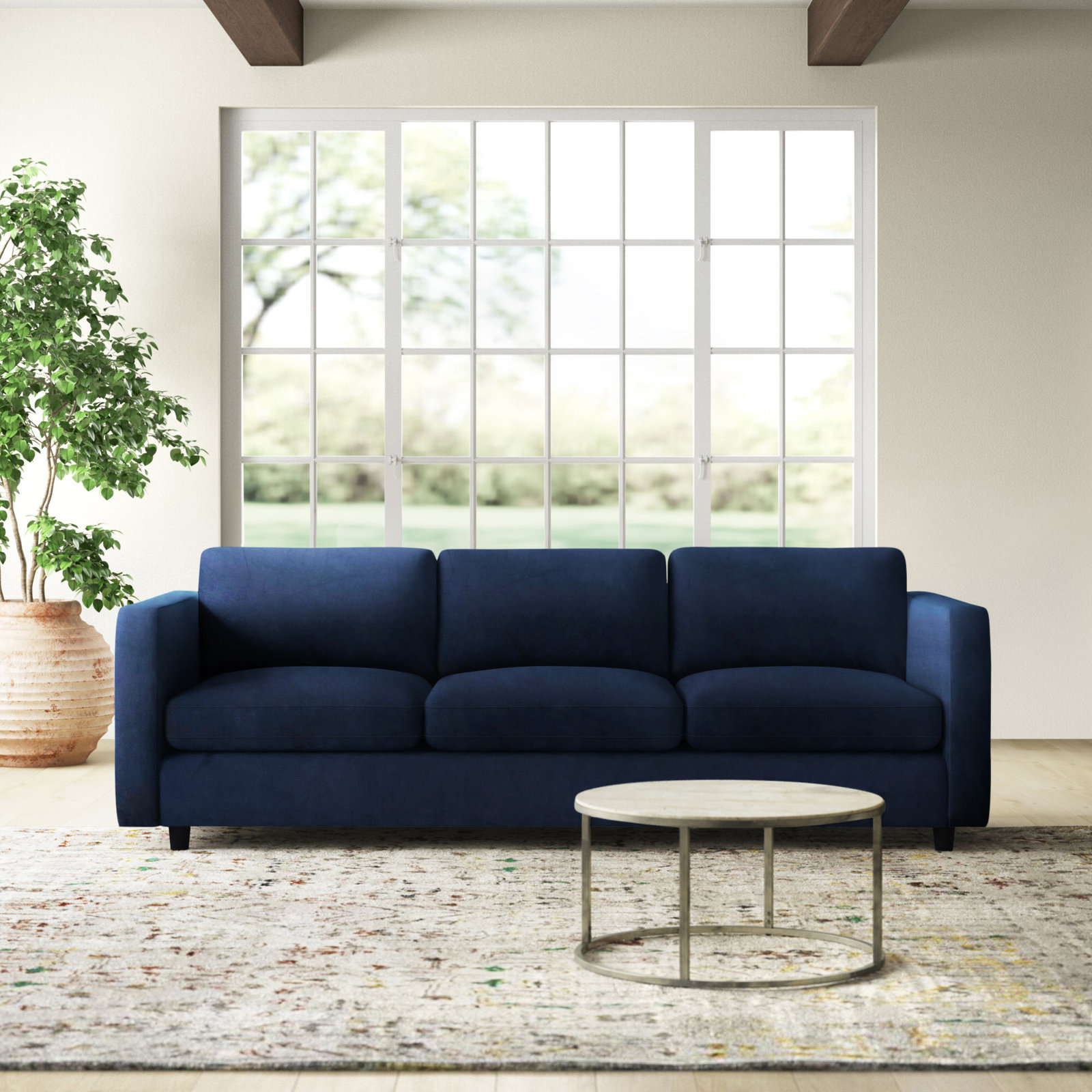 Fleetwood 99" Velvet Sofa, Navy Blue Tweed Velvet