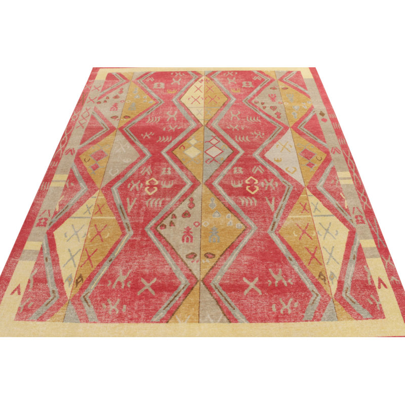 Distressed Homage Hand Knotted Wool Geometric Area Rug, Rectangle 9' x 12'