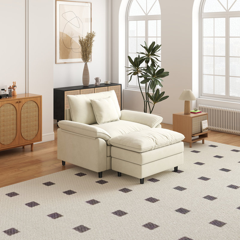 Canapé simple avec repose-pieds, Blanc