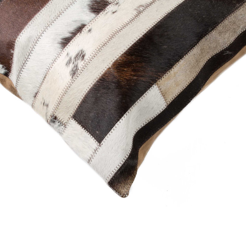 18" Abstract Cowhide Throw Pillow, Chocolate