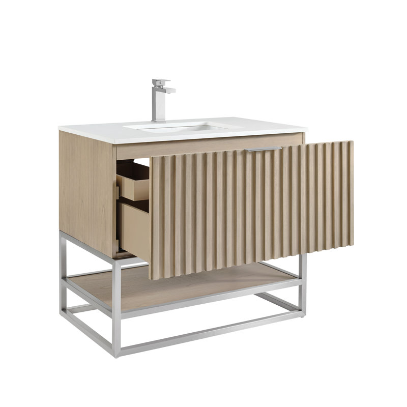 Terra 36'' Single Bathroom Vanity with Top, Cashmere Gray, White Quartz/Single Faucet Mount, Brushed Nickel
