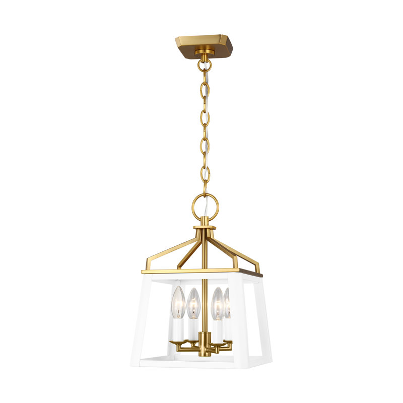 4 - Light Dimmable Lantern Geometric Chandelier, Matte White, 18.375" H x 13.5" W x 13.5" D
