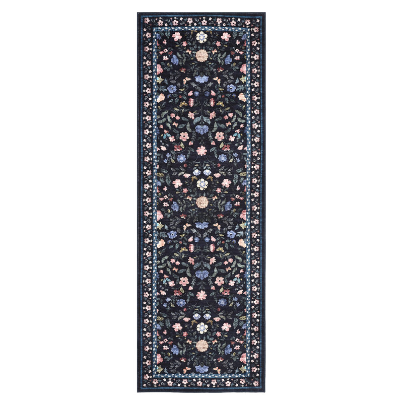 Washable Rugs Non Slip Area Rugs for Bedroom,Farmhouse Floral Carpets for Hallway,Dining Room,Bathroom,Nursery, Blue