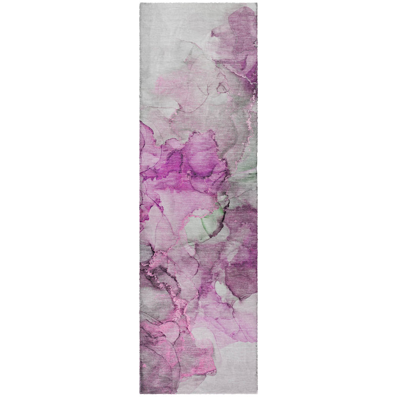 Premium Machine Washable Dream Shag ADS520 Watercolors Rug, 2'3" x 7'6" Runner, Pink