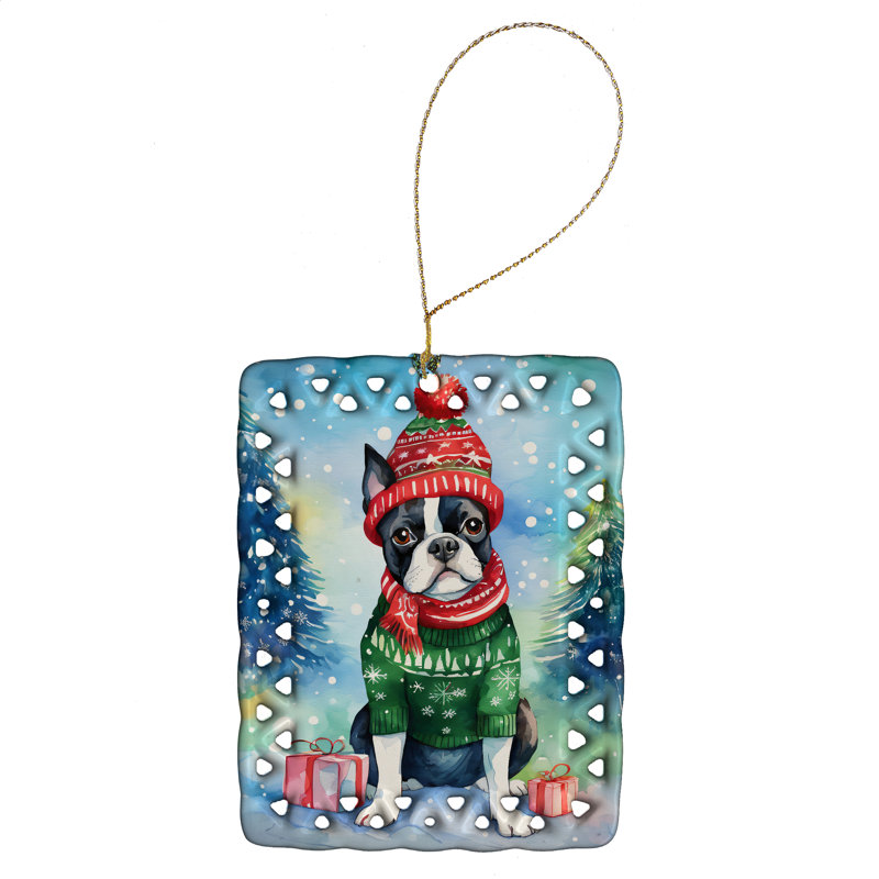 Ornement en porcelaine de Noël Boston Terrier, Boston terrier 3382