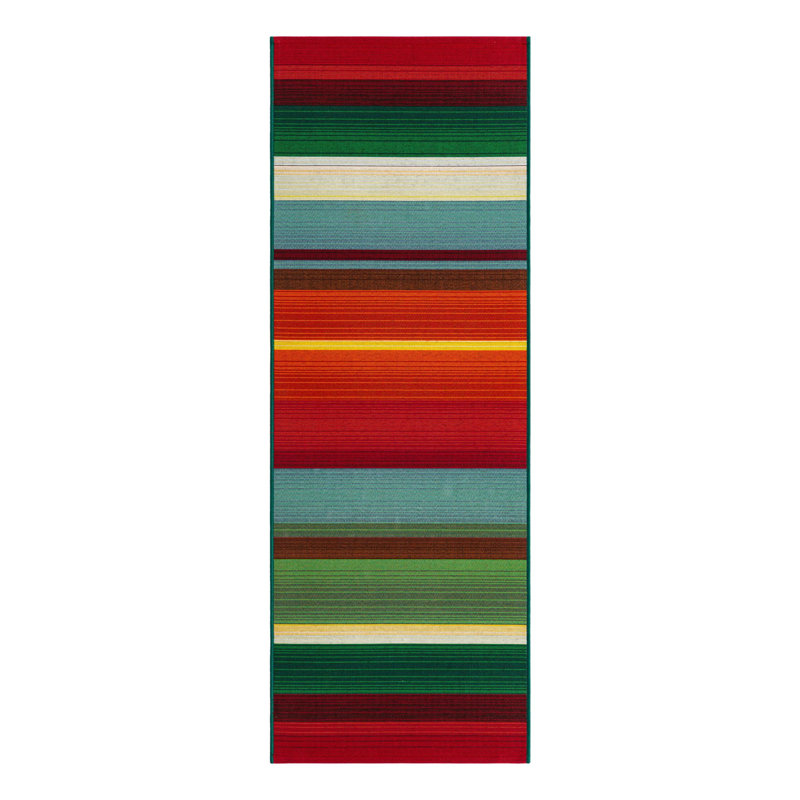 Tapis intérieur / extérieur à rayures Meliton - rouge / vert / bleu / orange, Tapis de couloir 2 pi x 6 pi