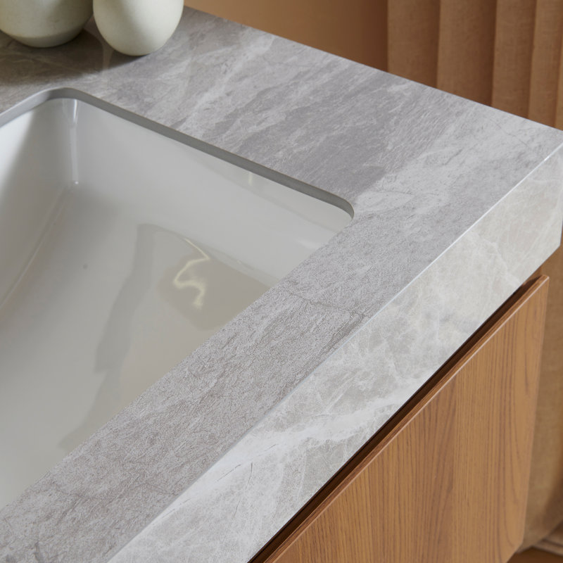 Meuble-lavabo Luxstone, 30", Gris clair, Brown Oak