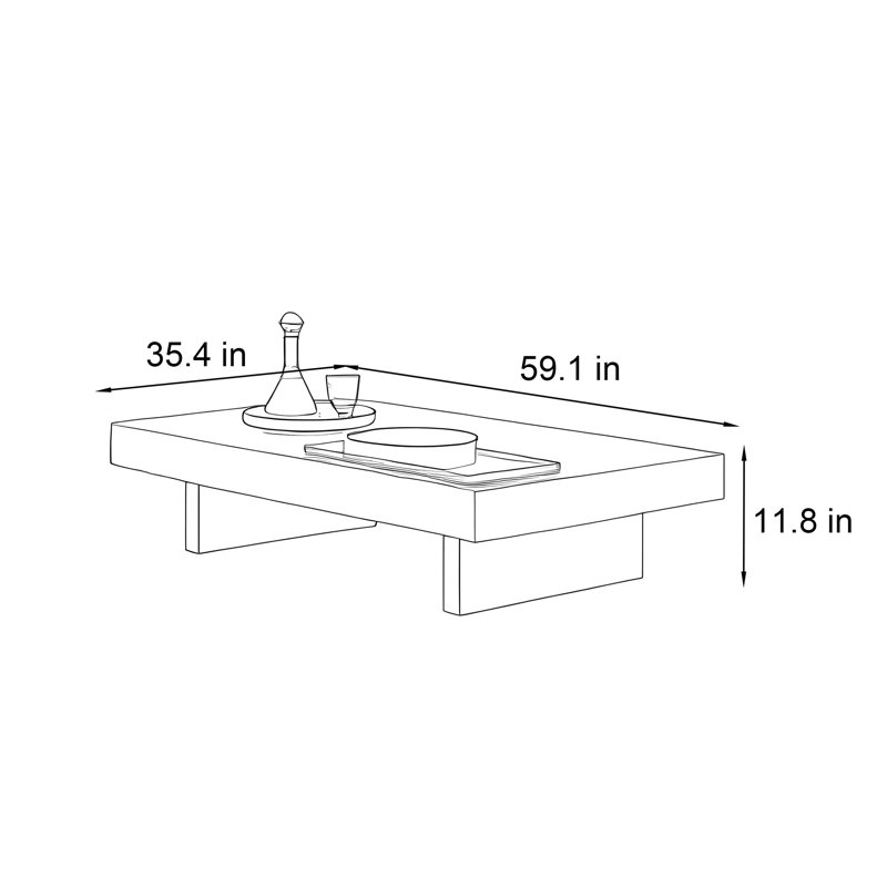 Table basse Luxury-lite rectangulaire en marbre, H 11,8 po x l 59,1 po x P 35,4 po