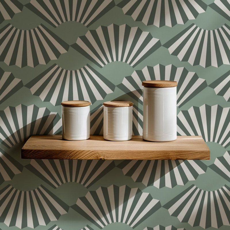 Shanghai Fanning Out 10' L x 24" W Wallpaper Roll, Eucalyptus, Faux Grasscloth, Non-pasted