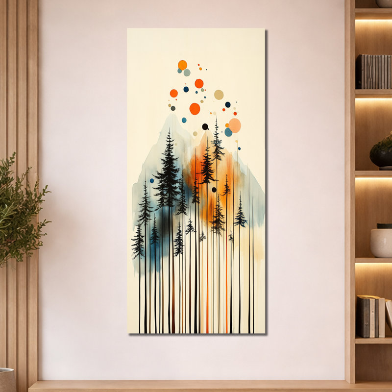 «Blue Orange Summer Valley Pine Forest Silhouettes V», reproduction encadrée sereine, art mural sur toile Moody, Toile tendue