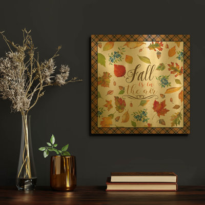 «Fall is in the air» par Jean Plout, art mural en métal doré, 12 po x 12 po
