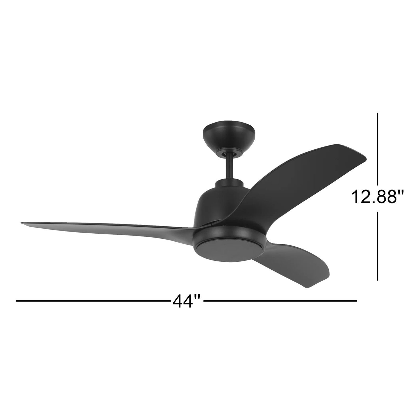 44'' Ceiling Fan with LED Light Kit, Matte Black, Matte Black, 12.18" H x 44" W x 44" D