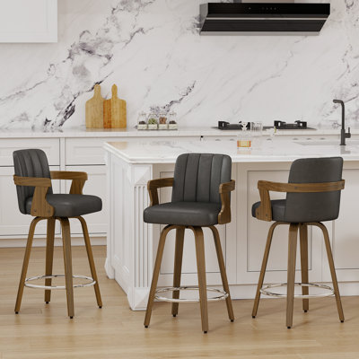 Upholstered Swivel Counter & Bar Stool with Armrest (Set of 3)