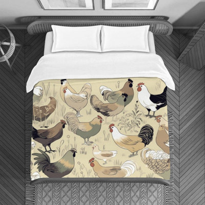 Chicken Animal Green Polyester Duvet Cover