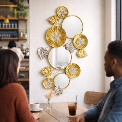 Grand miroir mural en métal doré, décoration murale pour salon, bureau, maison, entrée, horizontal, vertical