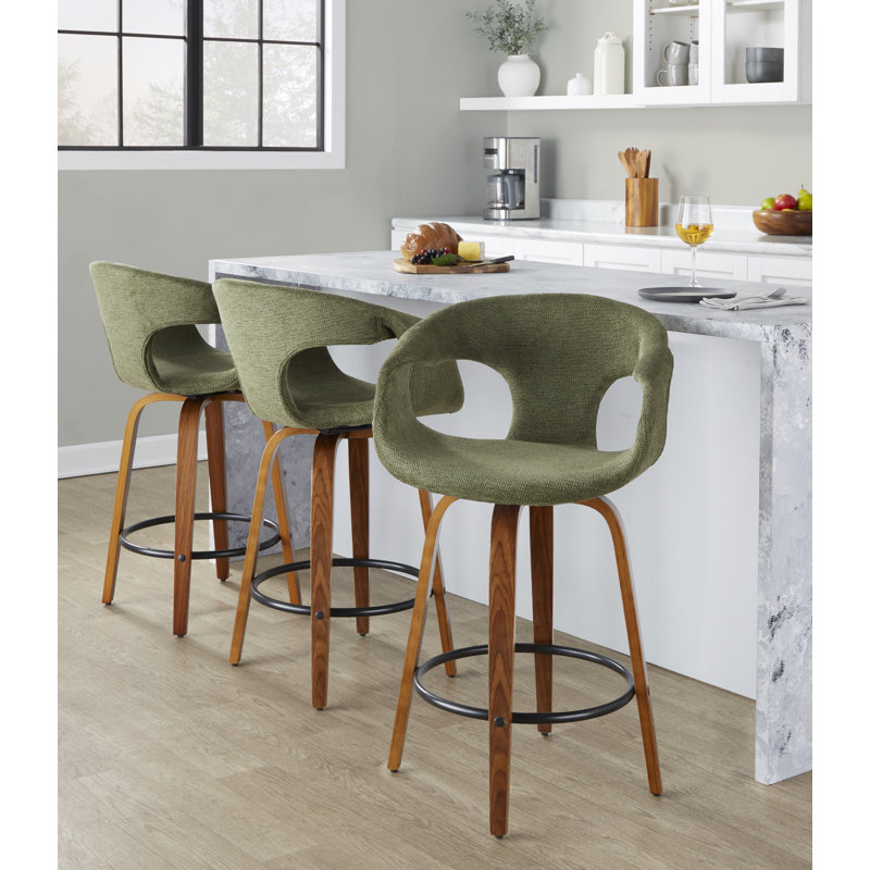 Curva Fixed-Height Barstool With Bent Wood Legs And Round Footrest - Set Of 2, Counter Stool (26” Seat Height)