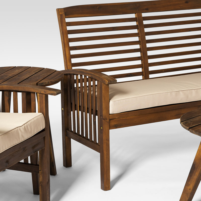 Ensemble de conversation en bois massif pour 4 personnes Anje, Marron foncé