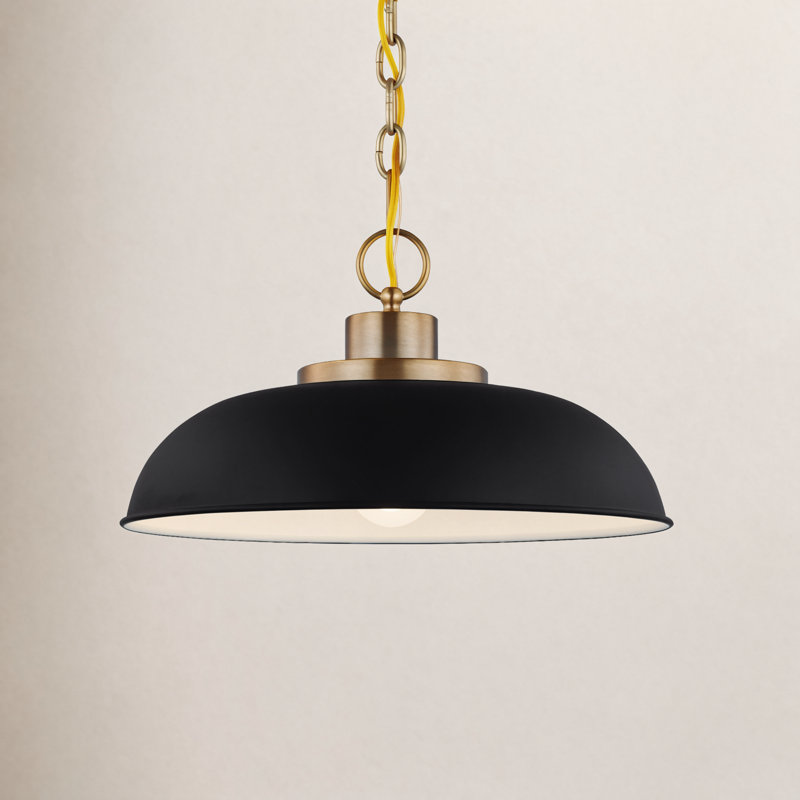 Eddy 1-Light Dimmable Steel Dome Pendant, 8" H x 15" W x 15" D, Matte Black/Burnished Brass