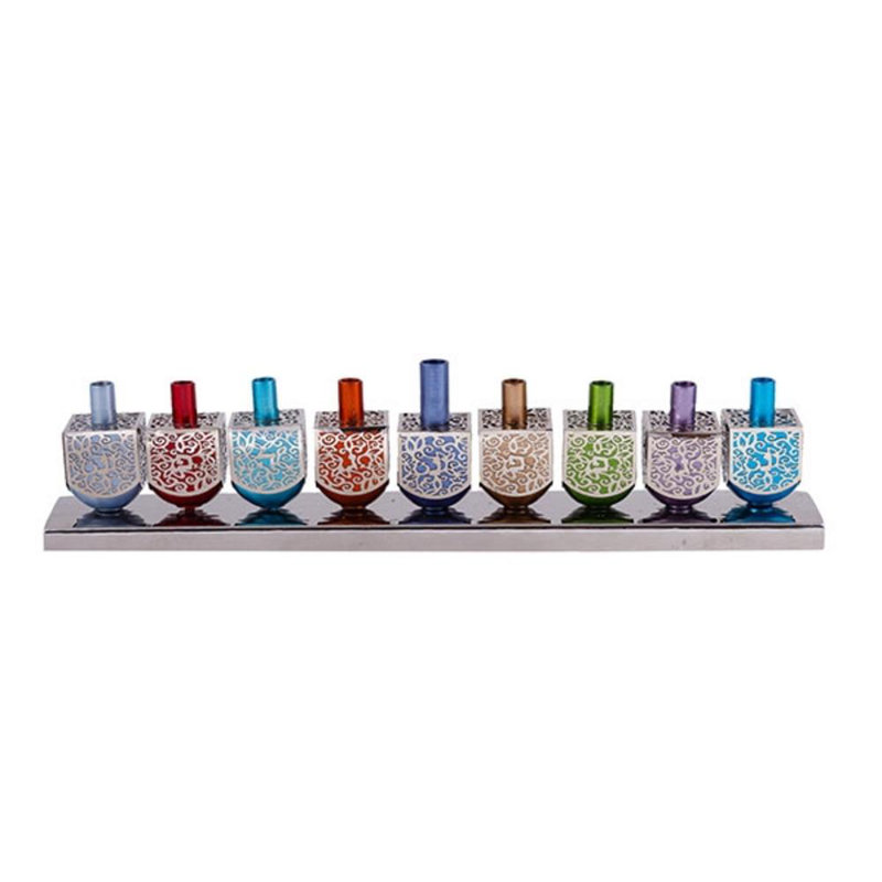 Multicolore Ben & Jonah Chanukah Dreidel Menrorah - 13 po x 3 po x 2 po, Or
