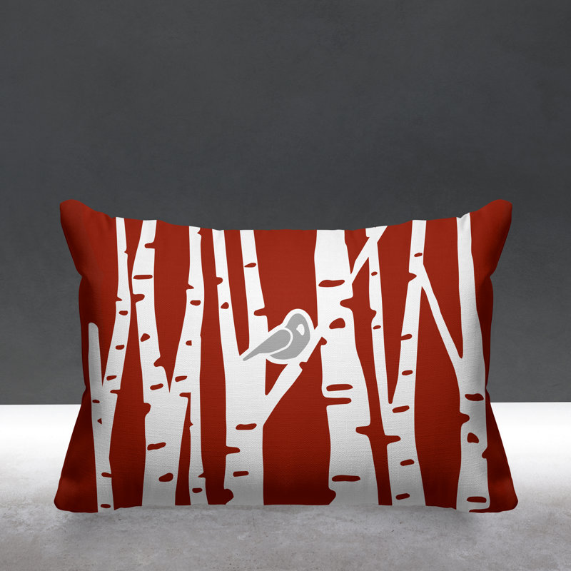 Coussin intérieur / extérieur Birch Tree Autumn / Fall, Rouge, 14 po x 20 po, Rectangle