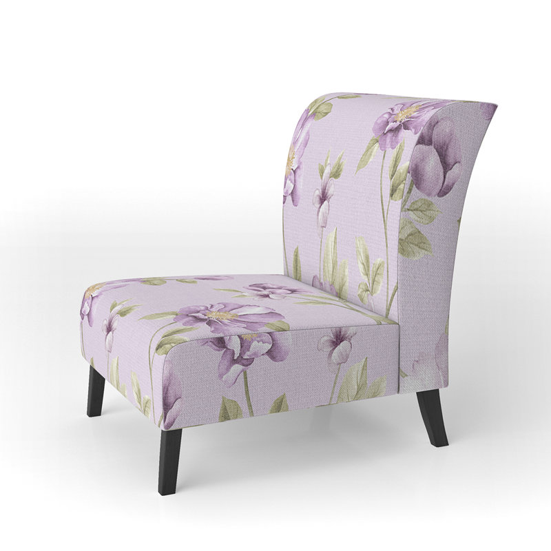 Purple Flowers And Leaf - Upholstered Cabin & Lodge Accent Slipper Chair