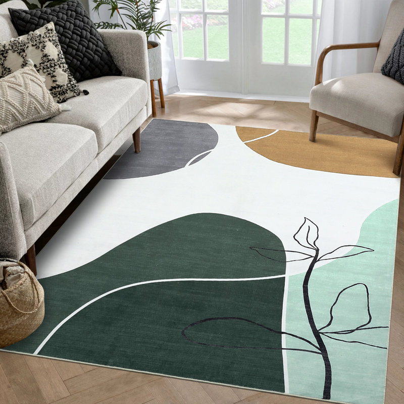 Abstract Machine Printed Area Rug, Rectangle 200 x 290 cm, Green