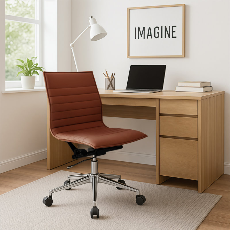 Fauteuil de bureau moderne et ergonomique Crowther, Brun, Chrome chrome