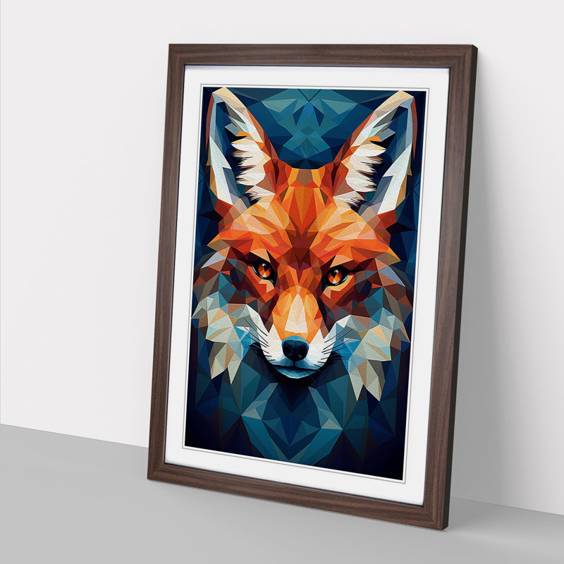 Fox Geometric No.2 - Framed Print, 64cm H x 46cm W x 2cm D, Walnut