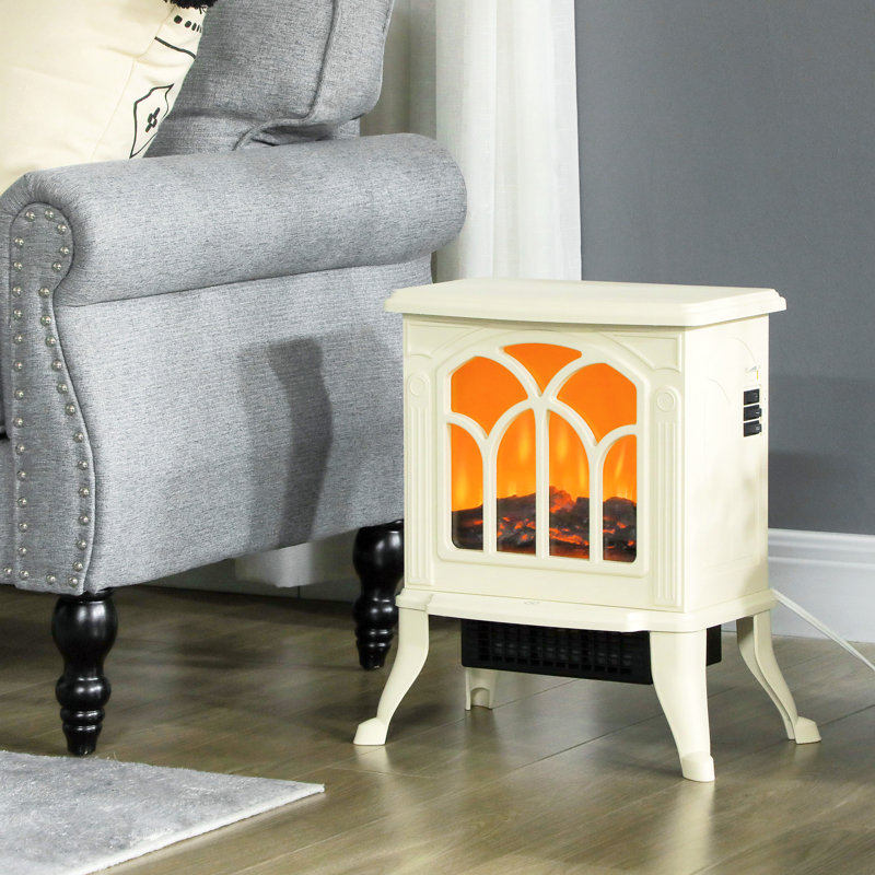 Foyer électrique sur pied 17 po, beige, 750 W / 1500 W, flamme de bûches réaliste, poêle protégé contre la surchauffe de 17 po et effet de flamme, unité