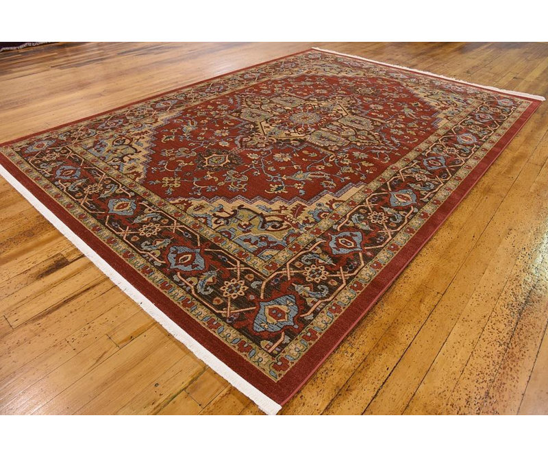 Tapis rouge tissé à la machine Eesi, Rectangle 8 pi 2 po x 11 pi