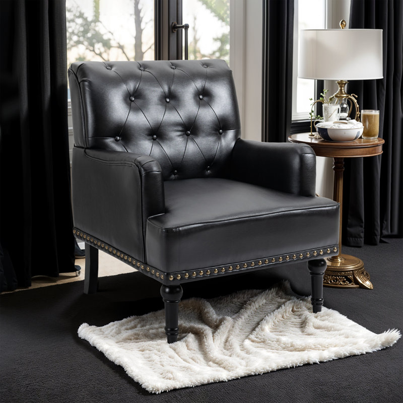 Fauteuil en similicuir noir capitonné Annalese, Noir