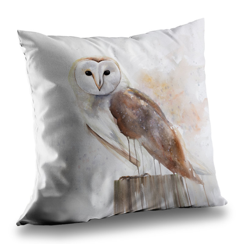 Barn Owl Scandinavian Poly Twill Throw Pillow – Poly Twill Throw Pillow with Insert, Double-Sided Print