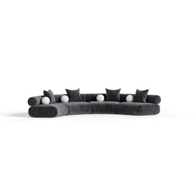 Simpson - Canapé modulaire incurvé modulaire en tissu gris foncé contemporain avec coussins décoratifs