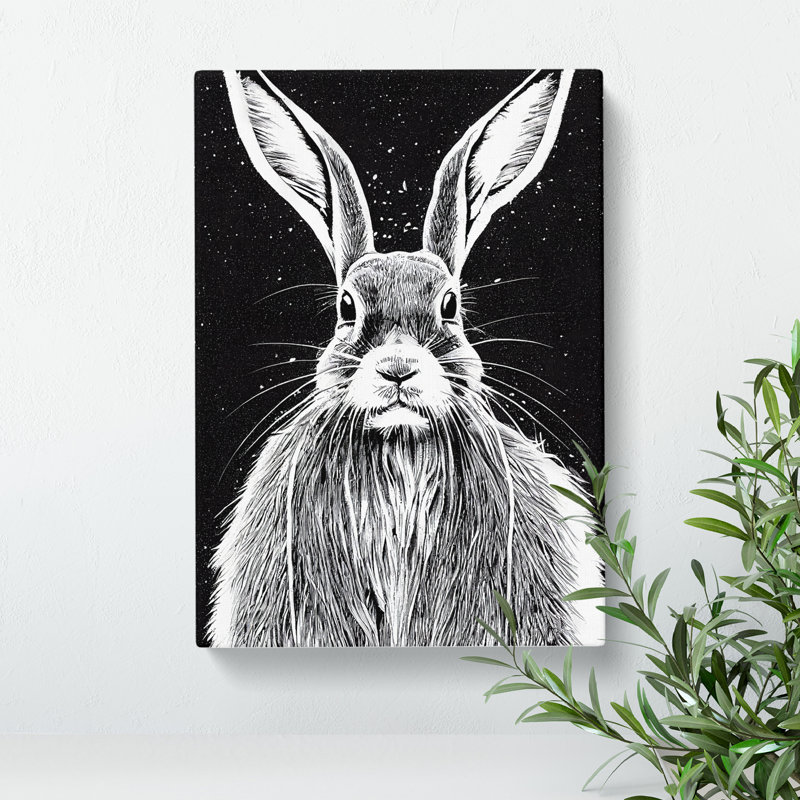 Monochrome Hare No.3 - Wrapped Canvas, 60cm H x 40cm W x 3cm D