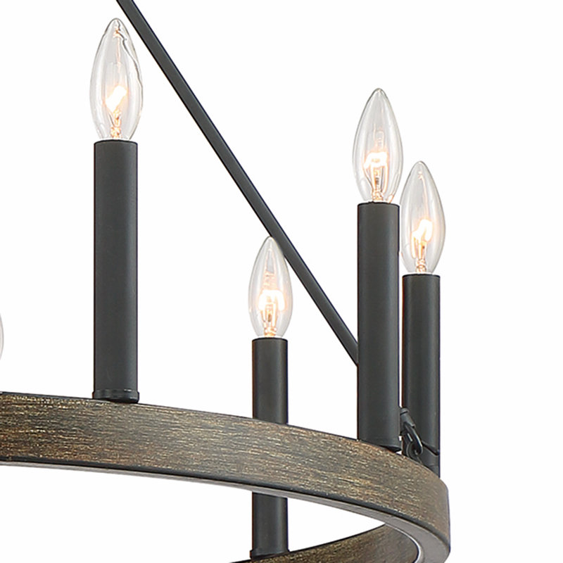 12-Light Wagon Wheel Candle Style Chandelier, Californian walnut/classic black