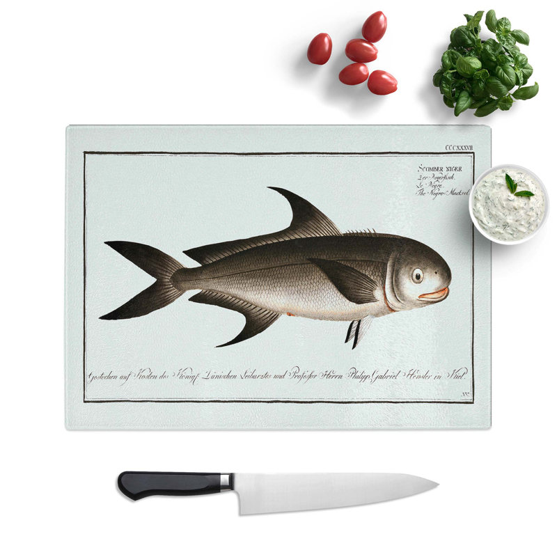 Tempered Glass Mackerel Fish Chopping Board, 28.5 cm W x 20 cm L