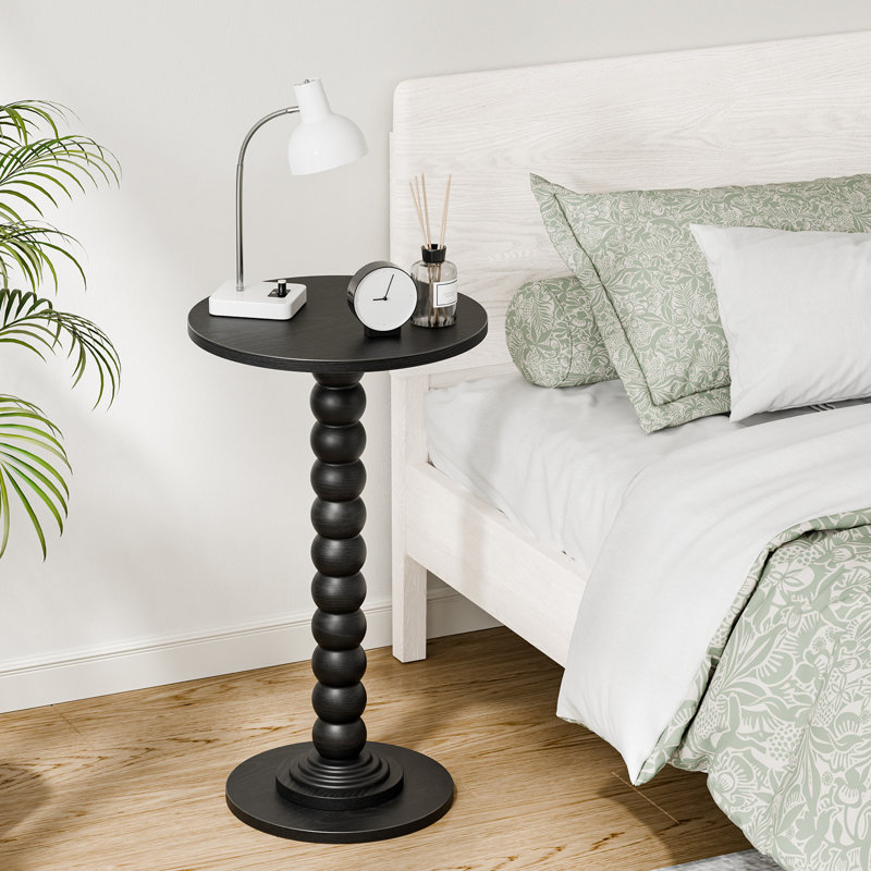 Round Side Table with Solid Wood Legs, Modern Accent Table for Living Room, Bedroom, or Office, Black